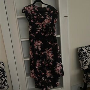 SHEIN Black Pink Floral Midi Dress with Flutter Sleeves for Cocktail